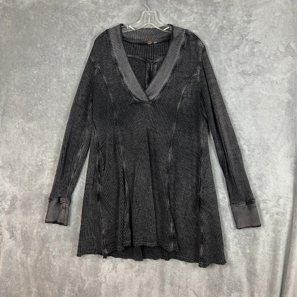 Free People Waffle Knit Jackie Mini Dress Womens L Boho Lagenlook Swingy
